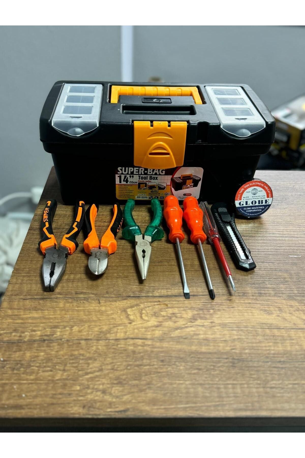 'BK' 9 PARÇA TAMİR SETİ PENSE YANKESKİ TORNAVİDA KONTROL KALEMİ KARGABURNU ELEKTRİK BANDI